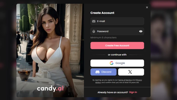 Candy AI chat window with a companion replying in character